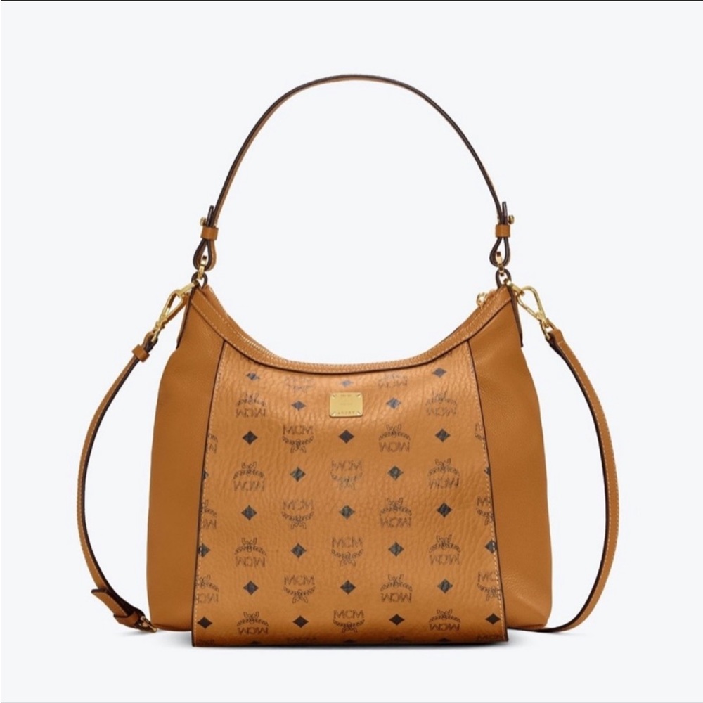 MCM Soft Silhouette “Luisa” Medium Hobo Handbag in Cognac